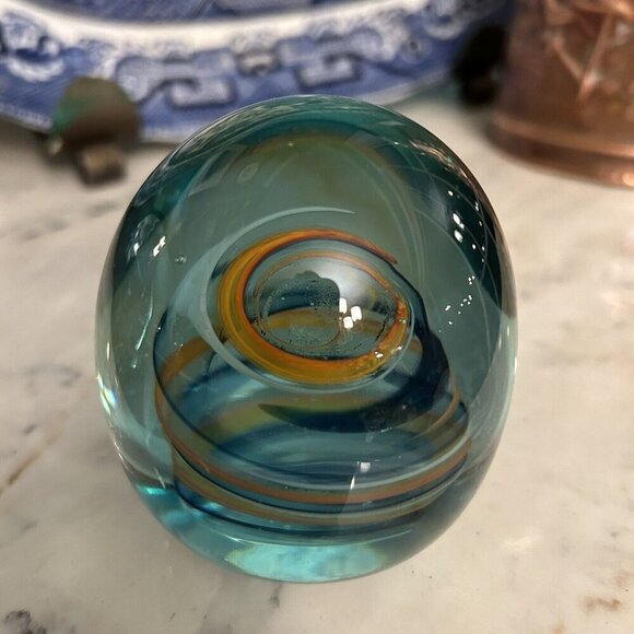 Vintage Mid-Century “Affinity” Glass Paper Weight 3 1\2” x 2 3/4” Swirls - Picture 6 of 7